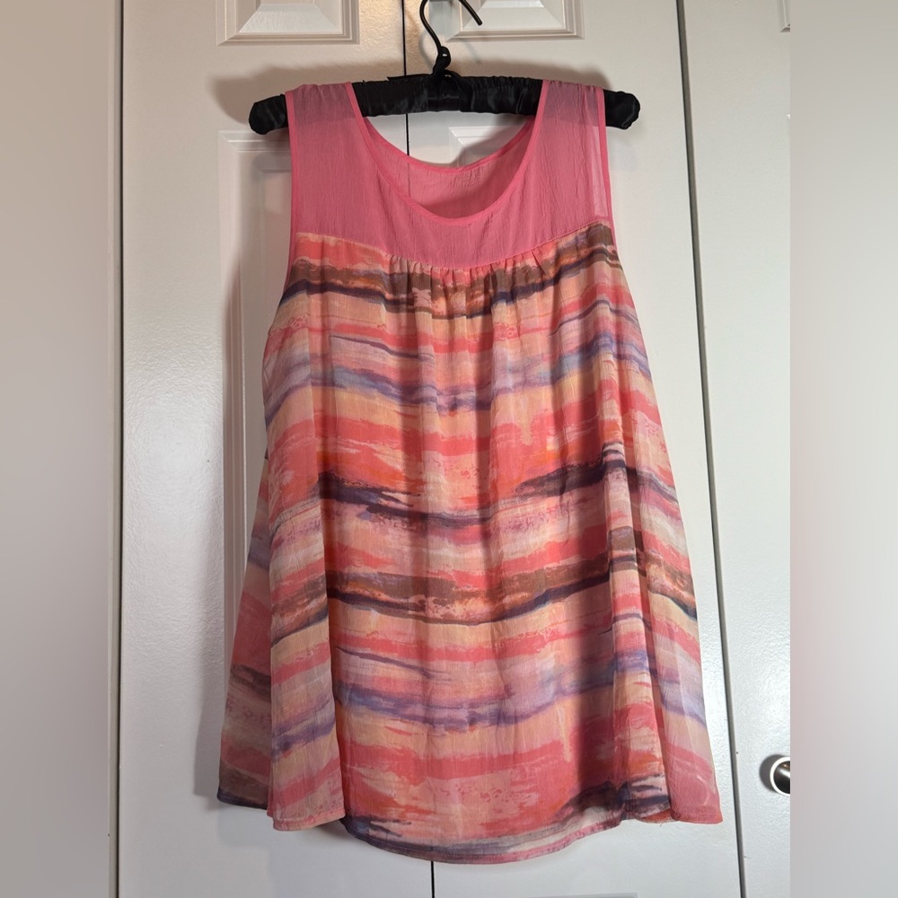 Maternity XL Pink Orange Striped Tank Top Summer Lightweight Bump Friendly